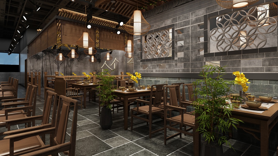 杭州中古风快餐店装修设计
